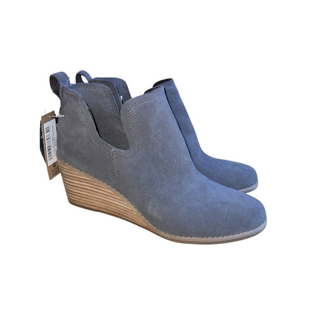 TOMS Kallie Suede Wedge Ankle Booties Size 8 Gray NWT Western Comfort
